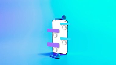 Mesajlar sohbet bildirimi. Akıllı telefon ekranında baloncuklar mesaj atıyor. E- posta iletişim mesaj teknolojisi