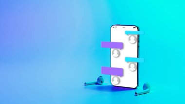 Çevrimiçi Sohbet Bildirimi. Akıllı telefon ekranında mesaj konuşması. Neon arkaplanda anlık ileti uygulaması