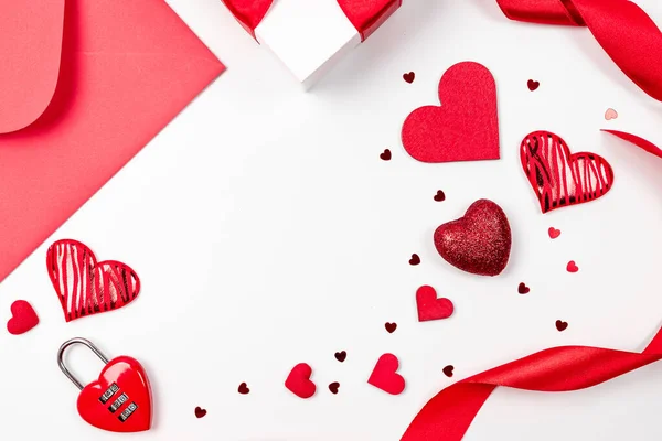 Coeur Saint Valentin Coeur Rouge Cadeau Romantique Sur Amour Blanc — Photo