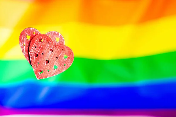 フラグ同性愛レズビアンの概念 2つの心Lgbtq トランスジェンダーの愛のシンボル Lgbtプライドの日お祝い — ストック写真