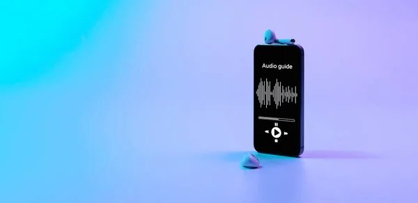 Aplicación Línea Guía Audio Pantalla Del Teléfono Inteligente Móvil Digital —  Fotos de Stock