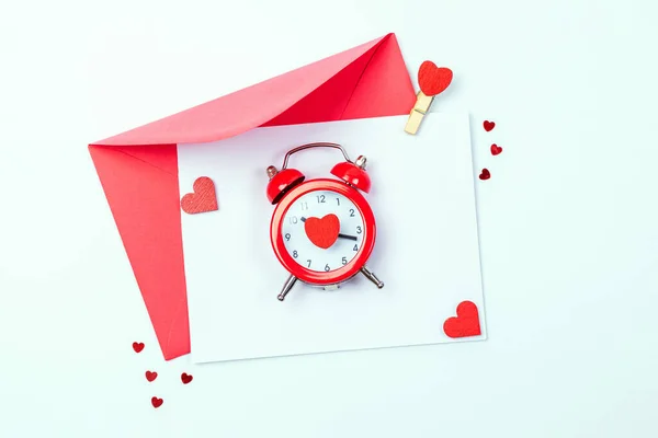Valentines Day Banner Red Heart Romantic Gift Love White Background — Fotografia de Stock