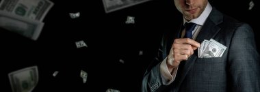 Amerikan parası. İş adamı el ele tutuşuyor. Fatura kesme afişi