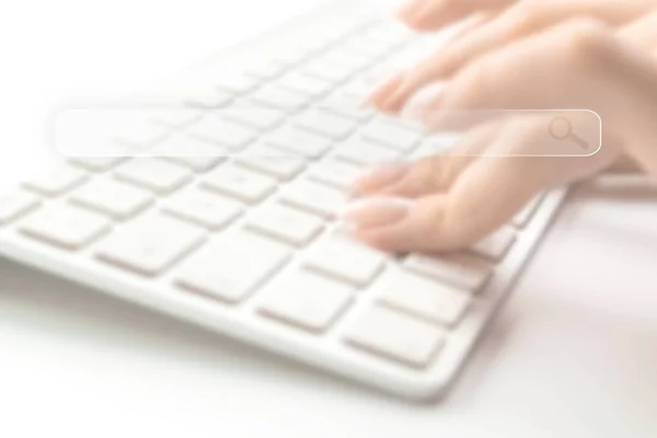 Searching Internet Online Website Search Engine Selective Focus Blured Hands — Foto Stock