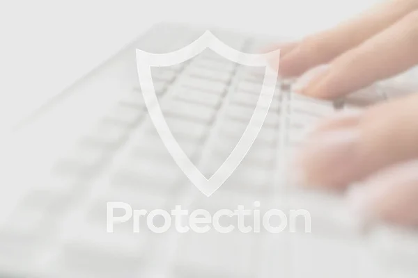 Gegevensbeveiliging Computer Data Internet Bescherming Symbool Blured Toetsenbord Achtergrond Bedrijfsleven — Stockfoto