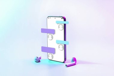 Mesajlar sohbet bildirimi. Akıllı telefon ekranında baloncuklar mesaj atıyor. E- posta iletişim mesaj teknolojisi