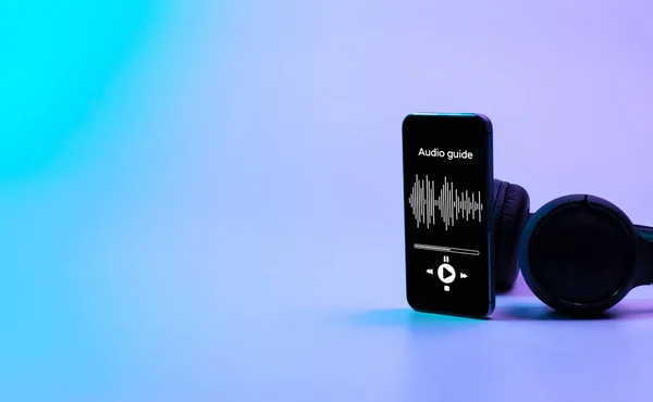 Aplicación Línea Guía Audio Pantalla Del Teléfono Inteligente Móvil Digital —  Fotos de Stock