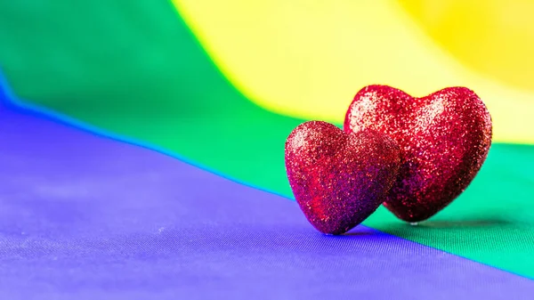 Concepto Lgbt Rainbow Homosexual Lesbiana Dos Corazones Lgbtq Gay Transgénero — Foto de Stock