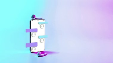 Sohbet mesajları mesaj bildirimi. Akıllı telefon ekranında köpüklü mesaj konuşması. Neon arkaplanda dijital mesajlar, anlık mesajlaşma sohbeti