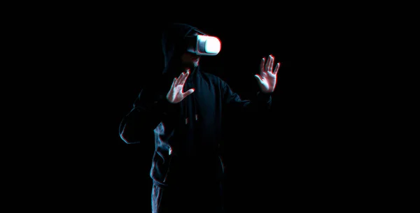 Brýle Virtuální Realita Blured Mladý Muž Digitální Sluchátka Pro Virtuální — Stock fotografie