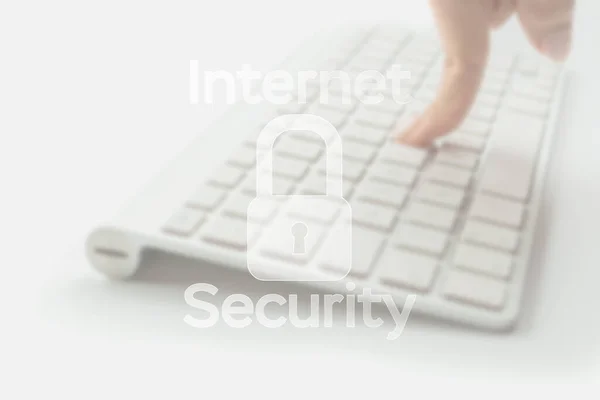 Internet Security Computer Data Symbol Blured Keyboard Background Hacker Attack — Stockfoto
