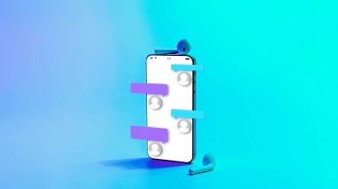 Mesajlar sohbet bildirimi. Akıllı telefon ekranında baloncuklar mesaj atıyor. E- posta iletişim mesaj teknolojisi