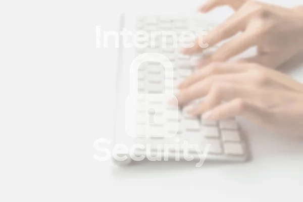 Gegevensbeschermingsconcept Computer Internet Bescherming Symbool Blured Toetsenbord Achtergrond Hacker Aanval — Stockfoto