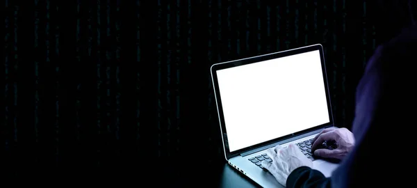 Conceito Ataque Cibernético Internet Tecnologia Hacker Web Laptop Digital Mão — Fotografia de Stock