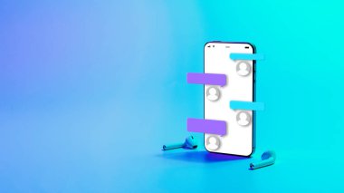 Kısa mesaj mesajlaşması. Akıllı telefon ekranında baloncuklar mesaj atıyor. Çevrimiçi konuşma, konuşma, konuşma, diyalog kavramı