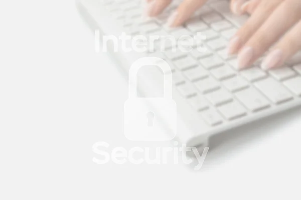 Data Protecting Security Concept Computer Internet Protection Symbol Blured Keyboard — Stockfoto