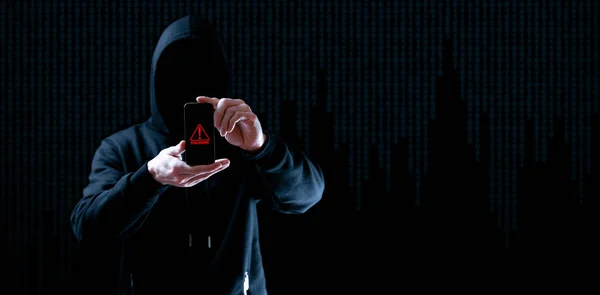 Cyber Sicherheit Hacker Smartphone Internet Hack Technologie Digitales Handy Hackerhand — Stockfoto