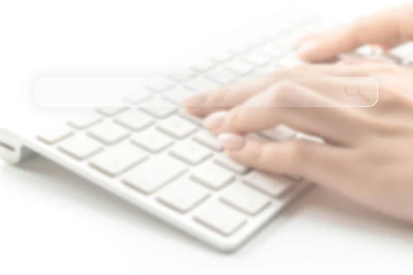 Searching Online Internet Web Search Engine Selective Focus Blured Fingers — Foto Stock