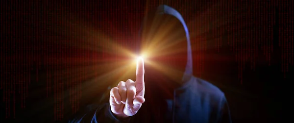 Hacker Security Cyber Attack Hacker Man Hand Isolated Black Blurred — Stock Photo, Image
