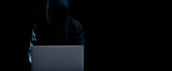 Koncepcja Hakera Cybernetycznego Internetowa Technologia Hakowania Cyfrowy Laptop Hakerze Odizolowany — Zdjęcie stockowe