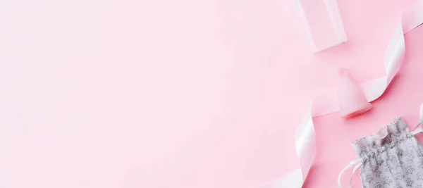 Período Menstrual Use Taza Cinta Rosa Con Copa Menstrual Menstruación —  Fotos de Stock