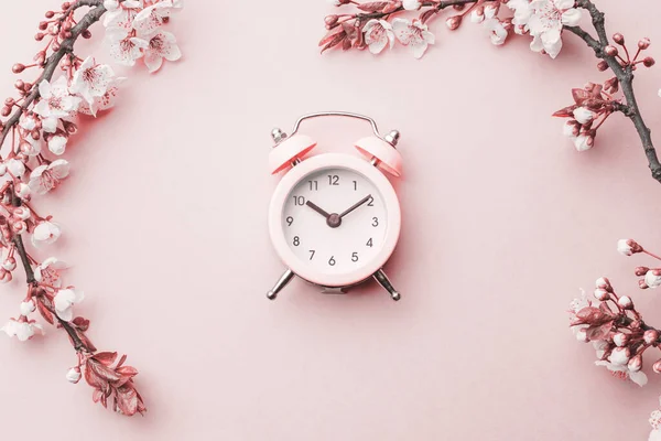 Spring Border Spring Blossom April Floral Nature Alarm Clock Pink — Stok Foto