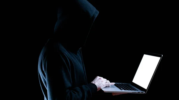 Кібер Хакер Атакує Концепцію Технологія Інтернет Хакерів Цифровий Ноутбук Руках — стокове фото