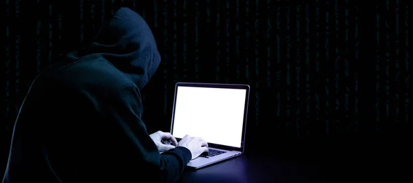 Conceito Hacker Segurança Cibernética Internet Tecnologia Hacker Web Laptop Digital — Fotografia de Stock