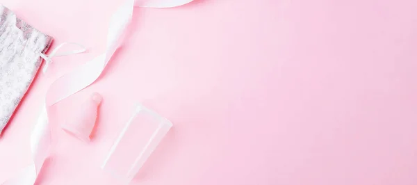 Menstrual Cycle Sanitary Cup Pink Ribbon Menstrual Cup Menstruation Feminine — 스톡 사진