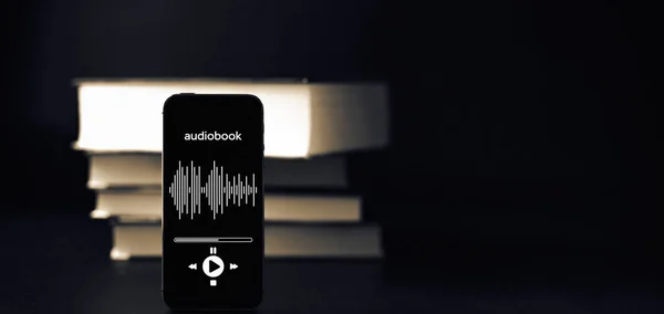 Educação Áudio Livros Tela Telefone Com Aplicativo Livro Áudio Livros — Fotografia de Stock