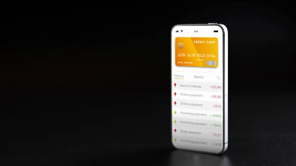 Mobile Banking Smartphone Mit Internet Online Bankanwendung Debitkarte Auf Schwarzem — Stockfoto