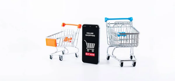 Compras Web Smartphone Digital Con Aplicación Tienda Línea Carrito Compras —  Fotos de Stock