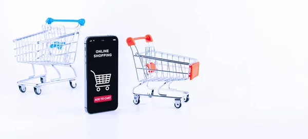 Shopping Ligne Smartphone Numérique Avec Application Boutique Ligne Chariot Achat — Photo