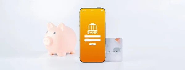 Banking Konzept Handy Mit Internet Online Bank App Sparschwein Mit — Stockfoto