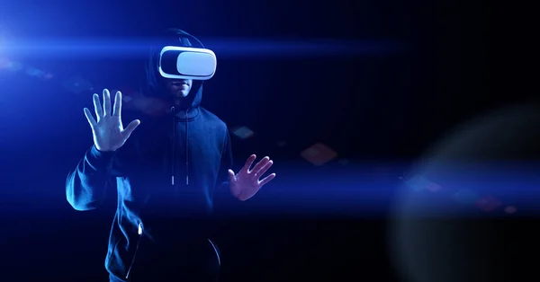 Gafas Realidad Virtual Hombre Joven Casco Digital Para Juego Realidad —  Fotos de Stock