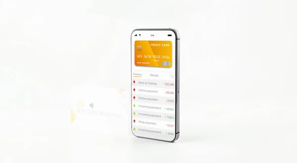 Mobiles Banknetz Smartphone Mit Internet Online Bankanwendung Debitkarte Auf Weißem — Stockfoto