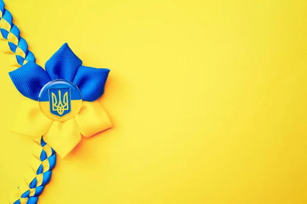 Фон Флага Украины Украинский Цветок Трезубец Символ Изолирован Желтом Баннере — стоковое фото
