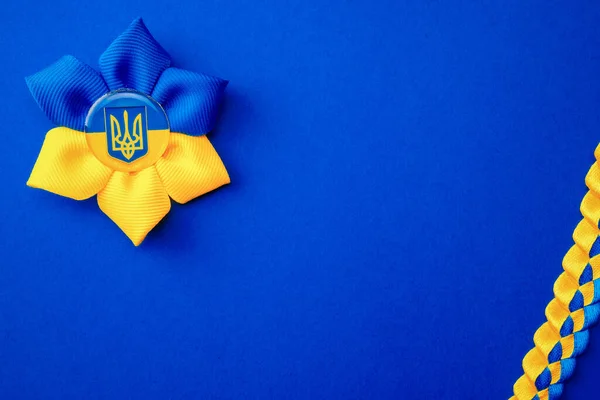 Украинский Цветок Трезубец Символ Изолирован Синий Желто Синий Фон Знамени — стоковое фото