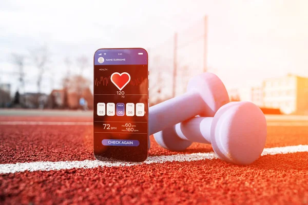 Εφαρμογή Γυμναστικής Smartphone Οθόνη Γυμναστήριο Αθλητισμού Γυμναστήριο Υγεία Mobile Εφαρμογή — Φωτογραφία Αρχείου