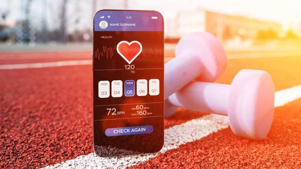 Εφαρμογή Γυμναστικής Smartphone Οθόνη Γυμναστήριο Αθλητισμού Γυμναστήριο Υγεία Mobile Εφαρμογή — Φωτογραφία Αρχείου