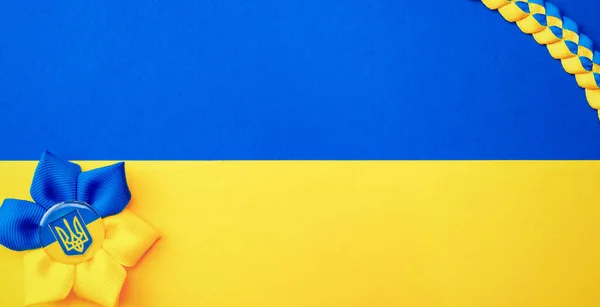 Украинский Цветок Трезубец Символ Изолирован Желтом Голубом Флаге Желтый Синий — стоковое фото