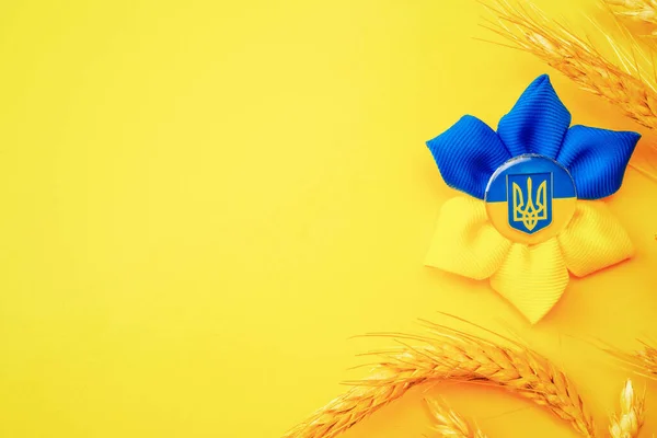 Символ Украины Желтый Фон Украинский Цветочный Трезубец Зерновым Ухом Пшеницы — стоковое фото