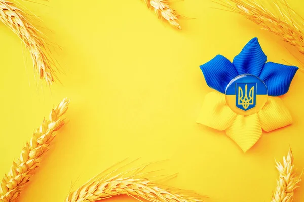 Oekraïense Vlag Symbool Achtergrond Oekraïense Bloem Drietand Symbool Met Tarwe — Stockfoto