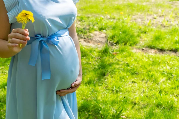 Femme Qui Marche Pendant Grossesse Ventre Bébé Promenade Enceinte Nature — Photo