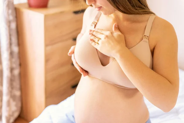 Examen Sein Cancer Femme Enceinte Vérifier Jeune Femme Enceinte Examinant — Photo