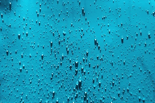 Gotas Agua Fondo Azul Gotita Salpicadura Textura Lluvia Gota Patrón — Foto de Stock