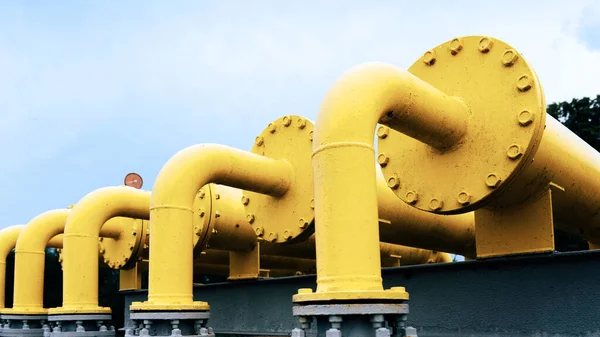 Gas Pipeline Oil Industry Yellow Gas Pipe Power Technology Fuel — Stock Photo, Image