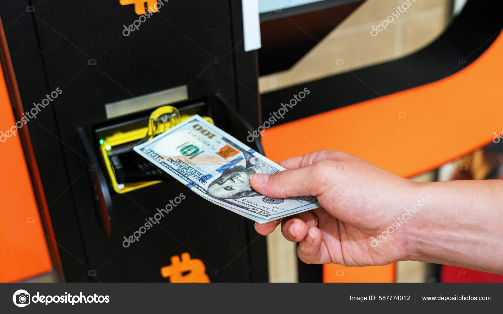 Bitcoin Atm Machine Money Usd Hundred Money Payment Virtual Crypto —  stockfoto © Mvelishchuk #587774012