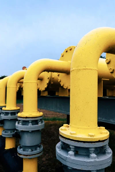 Gas Pipes Oil Energy Yellow Gas Pipeline Energy Equipment Fuel — Stock Photo, Image