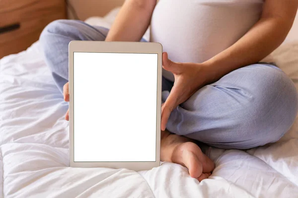 Schwangerschafts Attrappe Mobile Schwangerschaftsanwendung Internet Schwangere Mutter Mit Handy Attrappe — Stockfoto